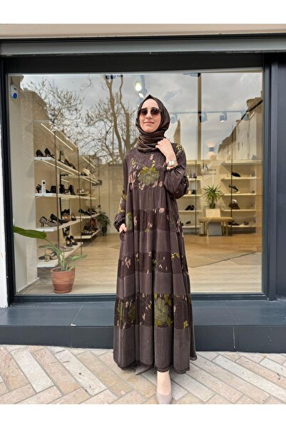 MissWhence V3305 Patterned Women's Dress Brown