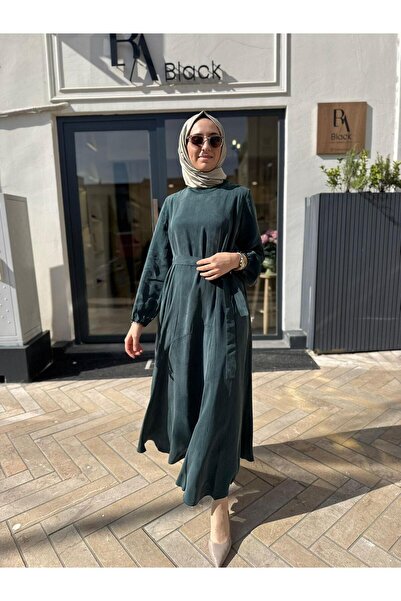 MissWhence 39842 Bağlamalı Kadın Elbise Zümrüt Yeşili