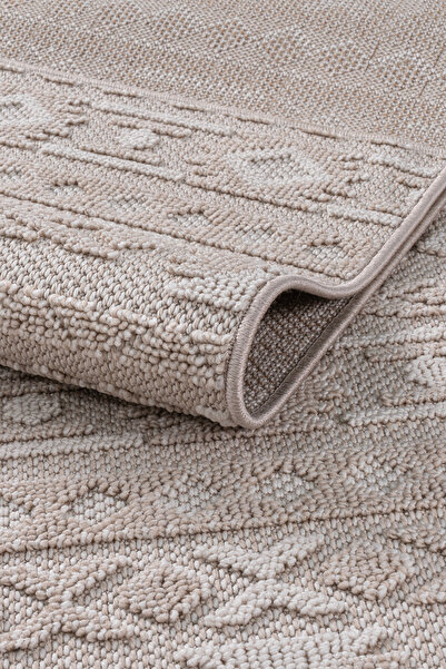 KİLİMİZ TEKSTİL Bej Bohem İskandinav Bukle Loop Sisal Halı Yolluk Kesme Kenar...