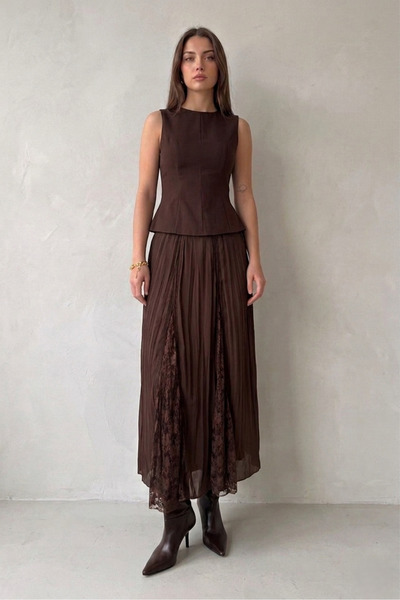 Suziş Gupture Detailed Crinkled Model Skirt 3371