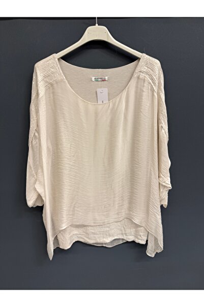 della moor Bluză din mătase, bej, italiană, cu paiete la umeri și la tiv, cu ...