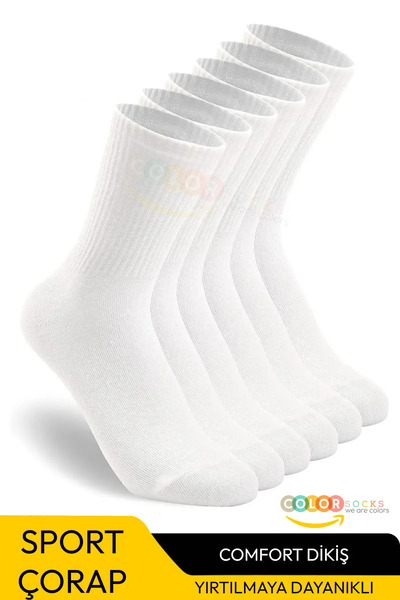 Color Socks Unisex Sport Tenis Soket Tekli Beyaz Çorap (Terletmez)