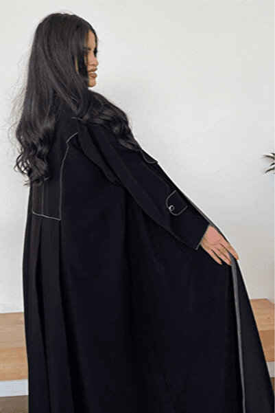 river abaya Women's Black Crepe Cloche Cut Front Collar Abaya