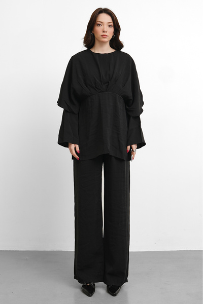 salisburys Molly Nelly Γυναικεία Πλισέ Μπλούζα και Παντελόνι Εποχιακό Σετ