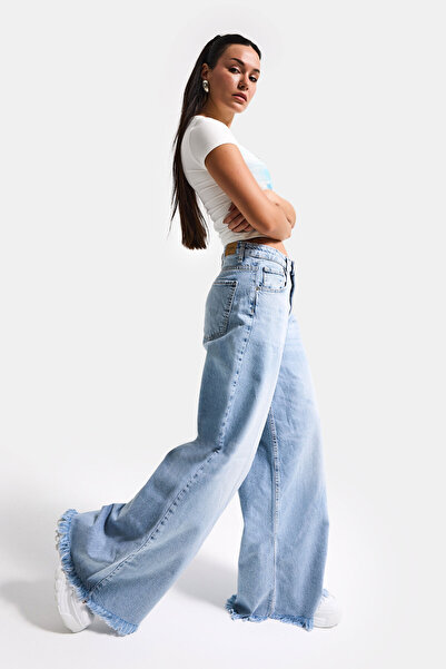 it's basic Women's Ice 12S6-27 Palazzo Fit Loose Fit 100% Cotton Denim Jeans