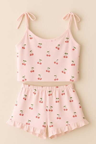 Silona Homewear Allie Cherry Patterned Strappy Shorts Pajama Set