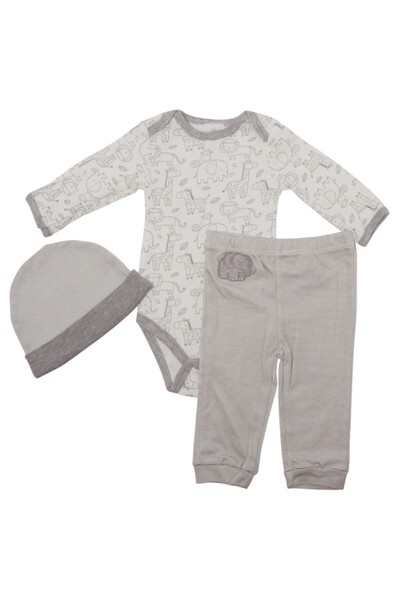 Bambimici -Bodysuit Long Sleeve & Pyjama with Hat Set & Bib Set - Multicolor