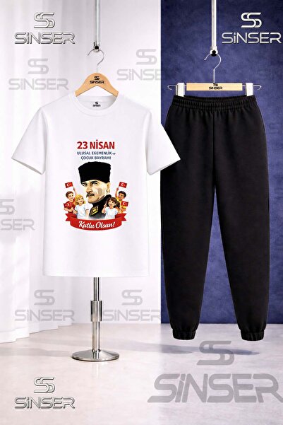 SS SİNSER Children's Ata Portrait Children 23 April Printed T-Shirt Sweatpant...