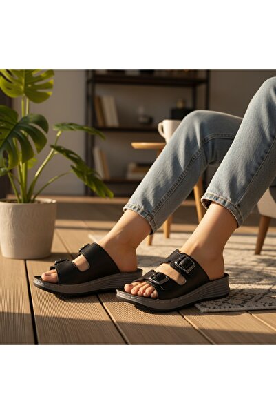 MİNAHOBİ Women's Double Buckle Adjustable Orthopedic Comfortable Slippers Sof...