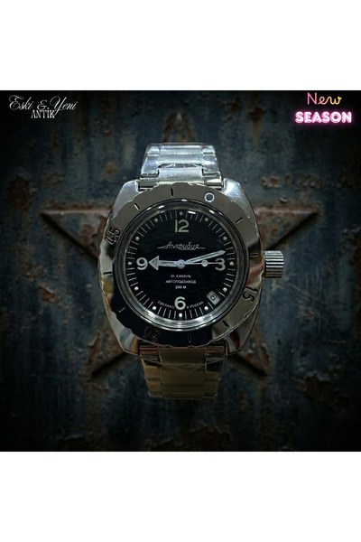 ESKİ YENİ ANTİK Vostok Amphibia 200m Automatic Men's Wristwatch Black Wave Di...