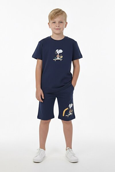 ALKINKİDS 3-12 Years Old Boys' Snoopy Patterned, Printed on the Back, Navy Bl...