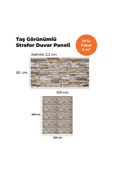 KnB Duvar Panelleri OYTAS-107 TAŞ GÖRÜNÜMLÜ 3D STRAFOR DUVAR PANELİ (10'LU PA...