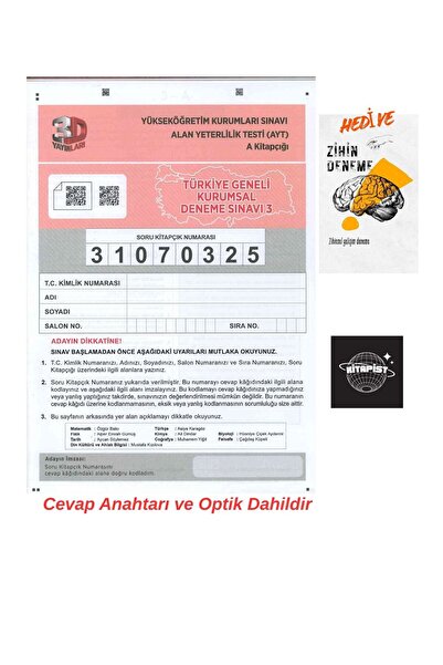 Fenomen Yayıncılık 3D YAYINLARI AYT 1 ADET KURUMSAL DENEME 2025-2026+ZİHİNDEN...