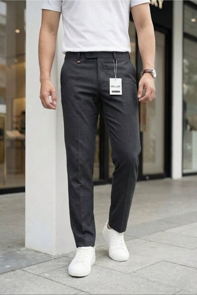 Ser Joven Men's Anthracite Fabric Trousers Slim Fit Lycra Ankle Length Side Pocket