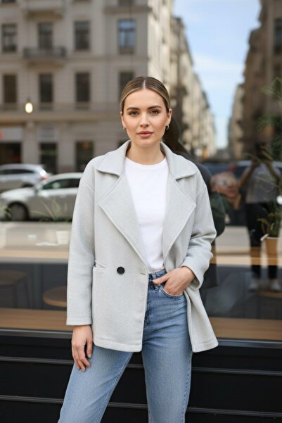 Mossta Γυναικείο παλτό oversize με διπλό στήθος και κομψό κόψιμο - Γκρι