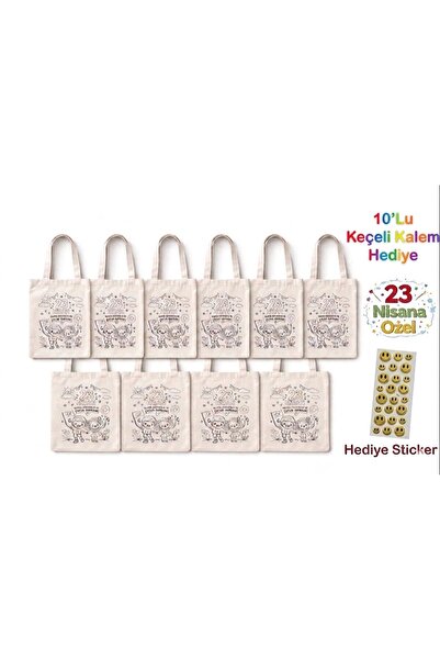 GEZEGENX 23 Nisan Temalı Boyama Çantası - 10 Adet Rahat Kullanım Uzun Kulp Bo...