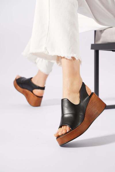 Moda Pie Loresan Wide Cross Strap Women's Sandals Black Skin