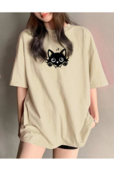 SUNFREE Μπλουζάκι Unisex με στάμπα CAT, μεγάλου μεγέθους, με κοντό μανίκι και...