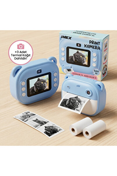 IMEX Print Kamera Dijital Şipşak Fotoğraf Makinesi Anında Baskı Dijital Terma...