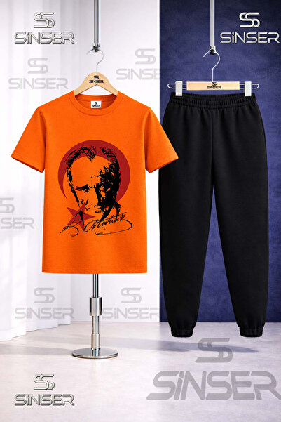 SS SİNSER Παιδικό σετ φόρμας με μπλουζάκι με στάμπα ATATURK RED MOON STAR BLACK