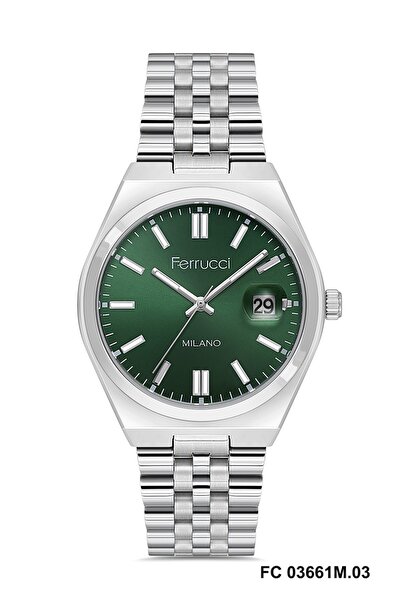 Ferrucci Dial Green Strap Silver Color 40 mm Men's Wristwatch
