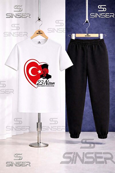 SS SİNSER Children's Ata Heart 23 April Printed T-Shirt Tracksuit Set