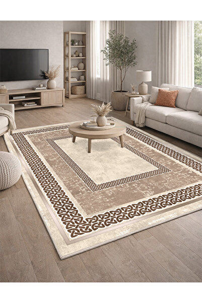 Lioara Home Krem Renk Dijital Baskılı Halı – Modern, Kaymaz Taban, Salon & Ot...