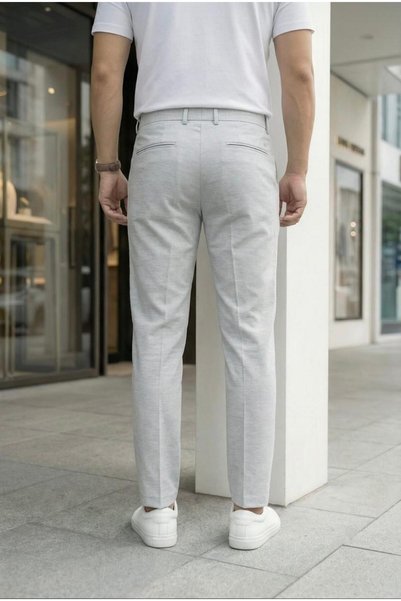 Ser Joven Men's Light Gray Fabric Trousers Slim Fit Lycra Ankle Length Side Pocket