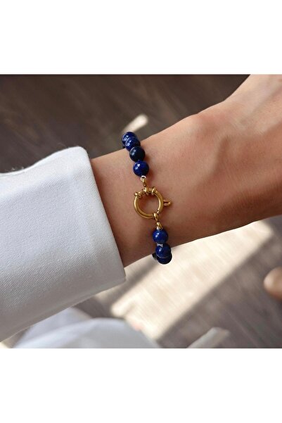 Taşmir سوار من حجر اللازولي الطبيعي مع مشبك فولاذي من الحجر الطبيعي