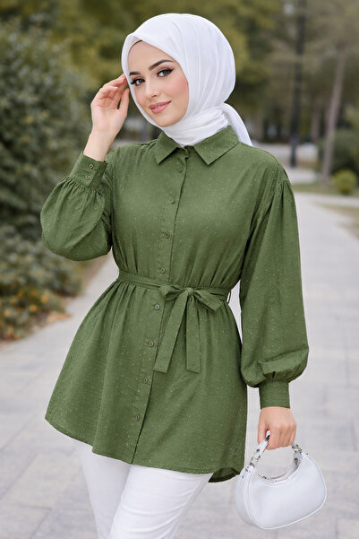 Moda Neva Stone Detailed Tie-Up Tunic Shirt