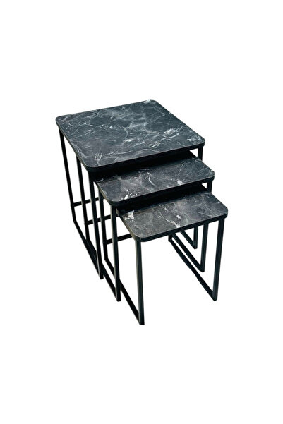 OKAE طقم طاولات خدمة وضيافة مربعه متداخلة 3 قطع سطح خشبي وهيكل معدني تصميم مو...