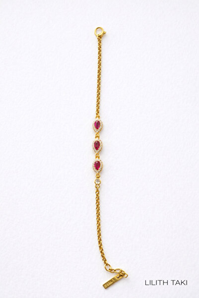 Lilith Takı Elegant Women's Bracelet with Fuchsia Stones – Gold-Tone Sparklin...