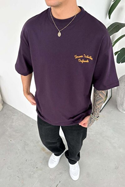 HAFKAGİYİM Mor Forever Embroidered Premium Oversize T-Shirt