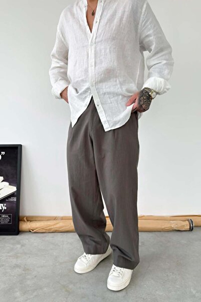 HAFKAGİYİM Haki Premium Baggy Keten Pantolon