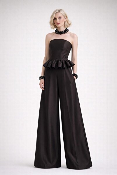 ALYEL NAKER Dark Brown Light Striped Strapless Top & Wide Leg Pants Top & Bot...