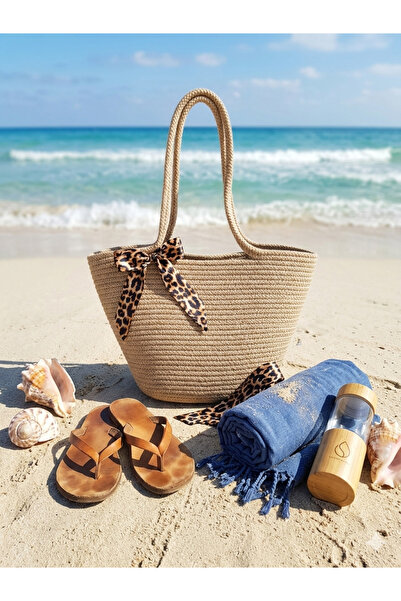 bayram taşcıoğlu home desing Leopard Ribbon Daily Holiday Straw Beach Bag