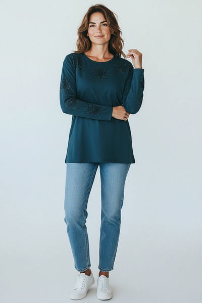 ECE GİYİM ΓΥΝΑΙΚΕΙΑ ΜΠΛΟΥΖΑ ΛΙΚΡΑ ΜΕ ΚΕΝΤΗΜΕΝΟ ΓΙΑΚΑ ΚΑΙ ΜΑΝΙΚΙΑ