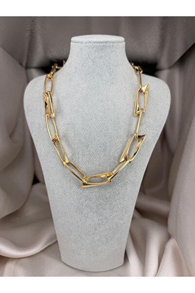 ZS Aksesuar Stylish Gold Steel Necklace – Large Ring Chain Model Women's Acce...