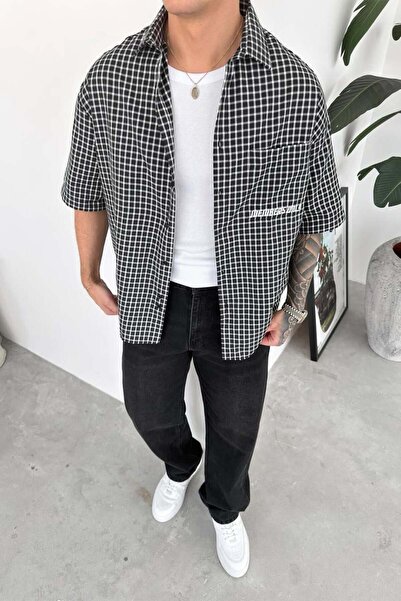HAFKAGİYİM Black Only Embroidered Checkered Shirt