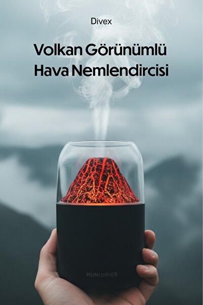 Divex Volkanik Alev Efektli Hava Nemlendirici ve Aroma Difüzörü - Lüks Volkan...