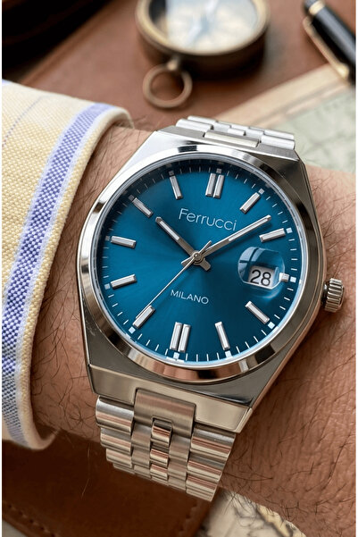 Ferrucci Milano Men's Wristwatch Blue Dial Steel Band Silver |   Stylish and ...