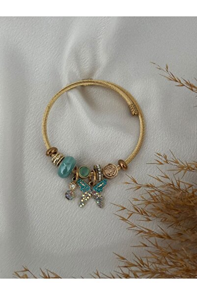 stainless steell Gold Multi-Colored Charm Steel Bracelet