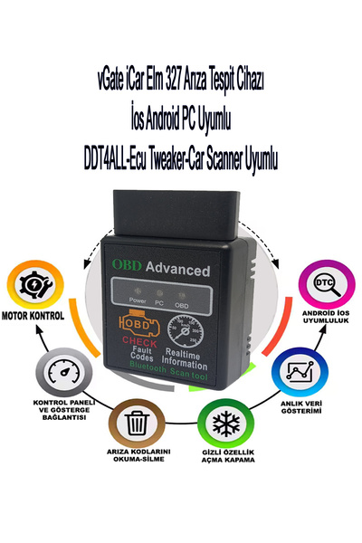 vgate icar OBD2 İOS Android Uyumlu Bluetooth Özellikli Araç Arıza Tespit Cihazı