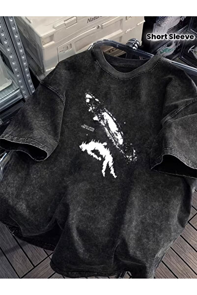 CLASSY.MODA Μπλουζάκι με εφέ καπνιστού αντικέ και πλυμένη υφή - Τζιν με ρετρό...