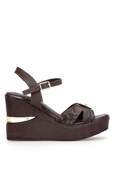 Mammamia D26Ys-5390 Women's Genuine Leather Wedge Heel Sandals Brown