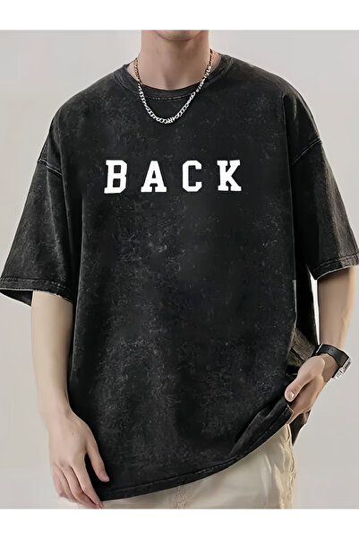 CLASSY.MODA Smoked Washed T-Shirt - Denim Textured Retro Design Loose Top