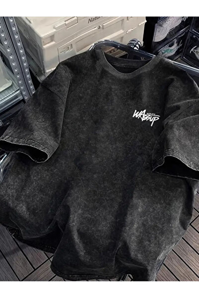 CLASSY.MODA Μπλουζάκι με εφέ καπνιστού αντικέ και πλυμένη υφή - Τζιν με ρετρό...