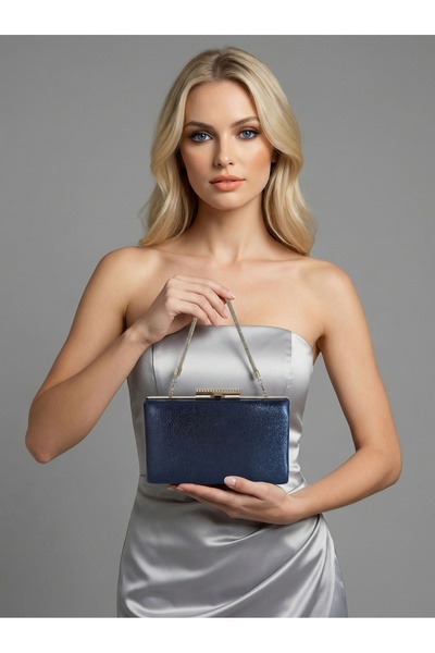 Biçanta Μπλε ναυτικό χρώμα Εισαγόμενο γυαλιστερό ύφασμα με μεταλλική θήκη με ...