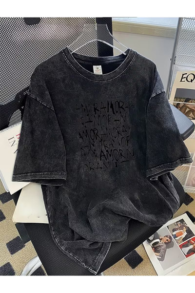 bellanova Ανθρακίτενο Vintage T-Shirt με παλαιωμένη όψη - 100% Βαμβάκι Σειρά ...