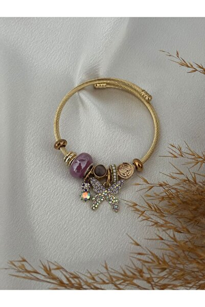 stainless steell Gold Multi-Colored Charm Steel Bracelet